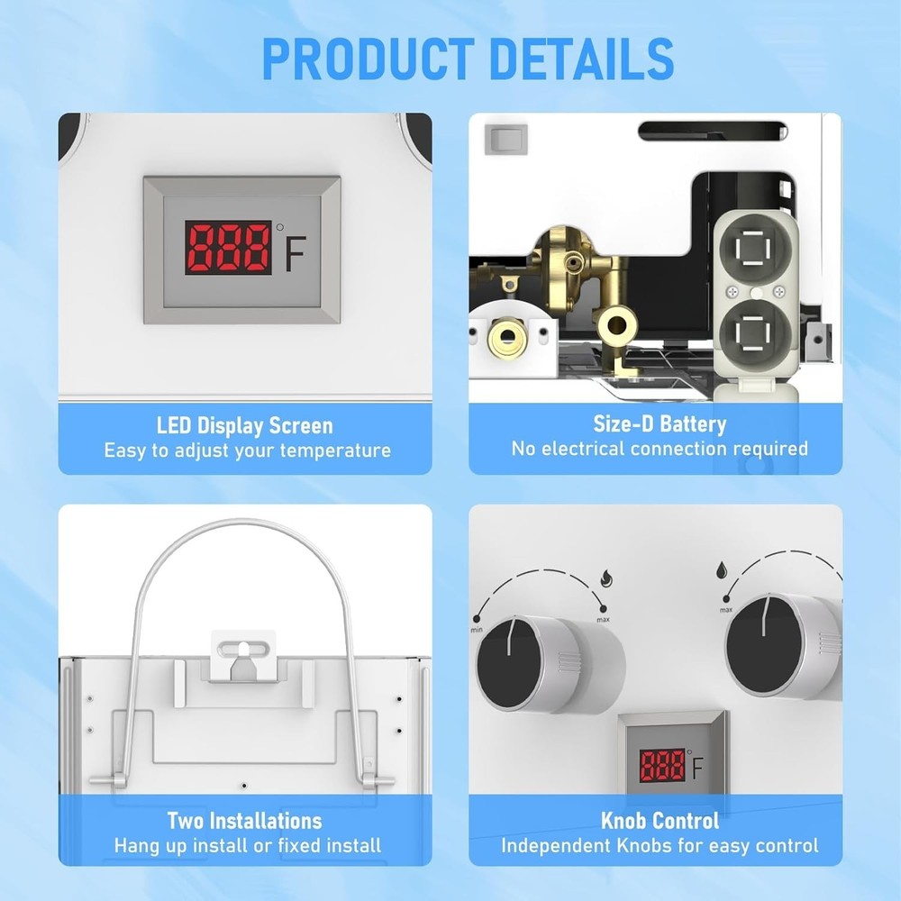 Tankless Water Heater, VANSTON Propane Water Heater Outdoor, 1.45GPM Portable