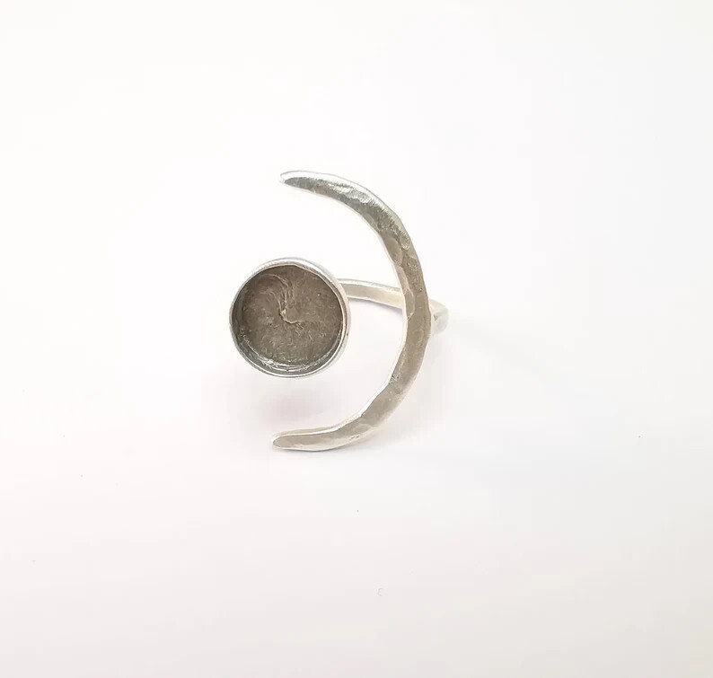 Crescent Moon Silver Ring Blank Base Bezel Settings Cabochon Base 12mm G34951