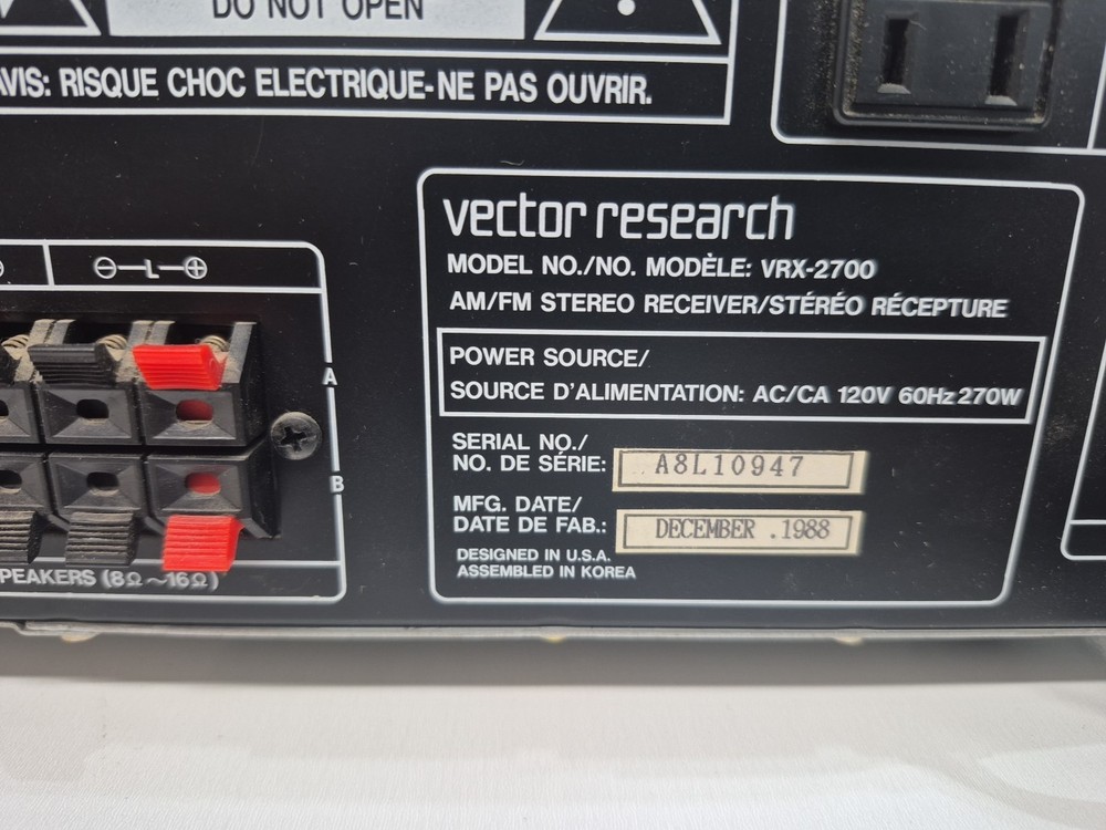 VECTOR RESEARCH VRX-2700 AM/FM STEREO RECEIVER - Tested