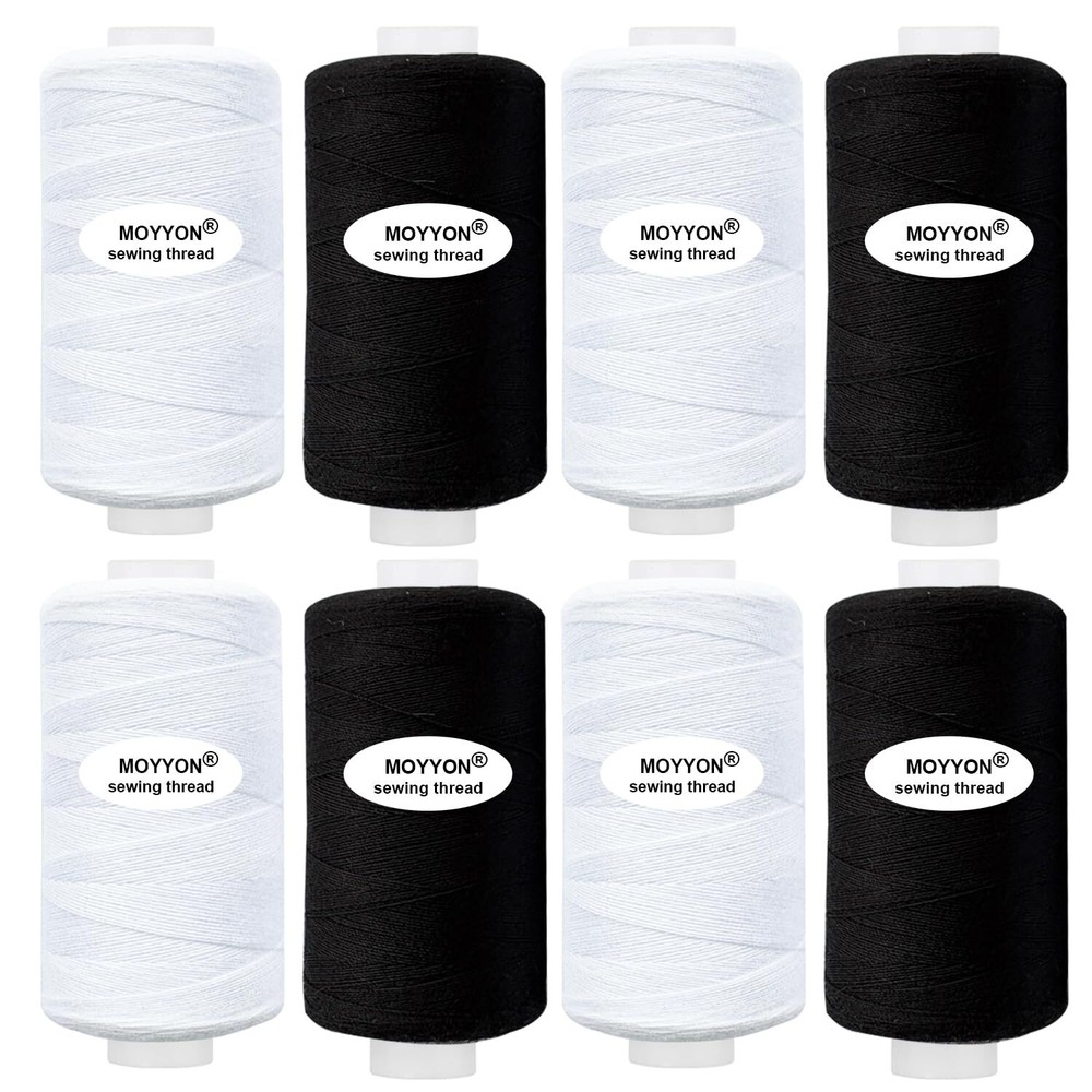 8 Spool Total 4000 Yards Sewing Thread White and Black