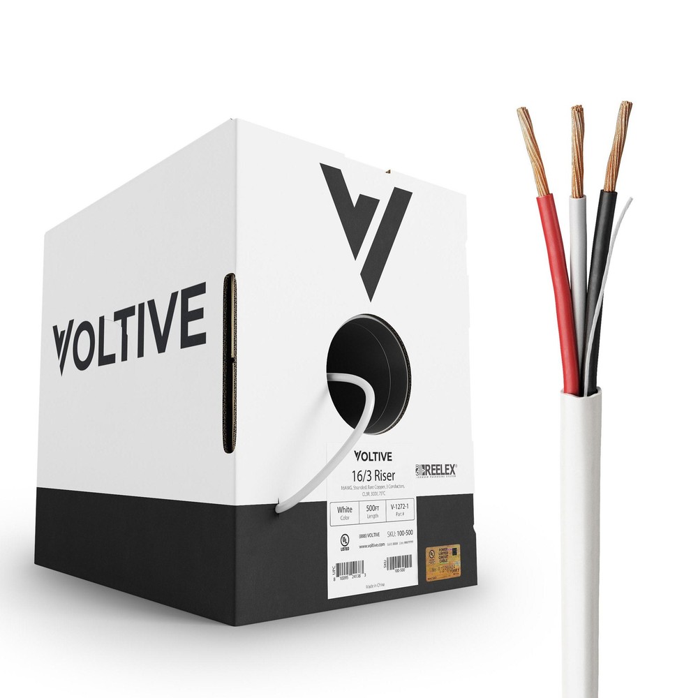 Voltive 16/3 Low Voltage Wire, Riser CL3R, White, 500ft