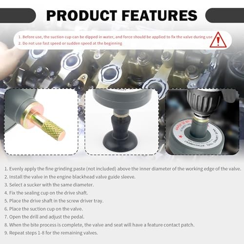 Valve Lapping Tool Kit with 5 Suction Cup Adapters,Durable Valve Lapping Kit