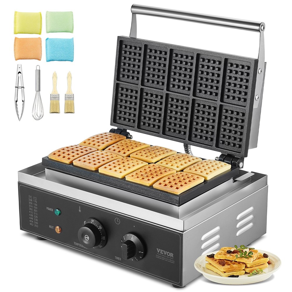 Commercial Waffle Maker 10PCS Rectangle Waffle Baker Machine 1550W Non-Sti