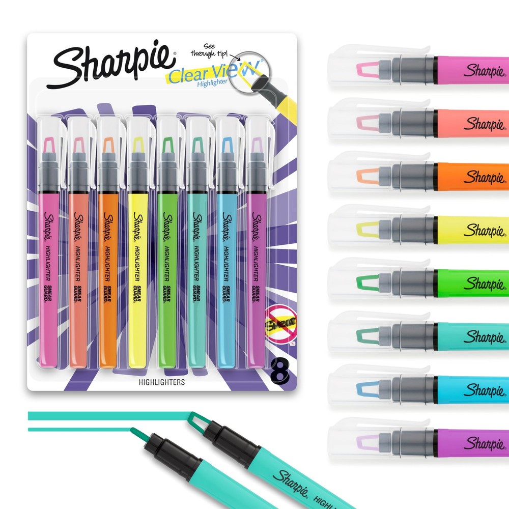 Sharpie Clear View Highlighter Sticks, Chisel 8 Count (Pack of 1), Assorted