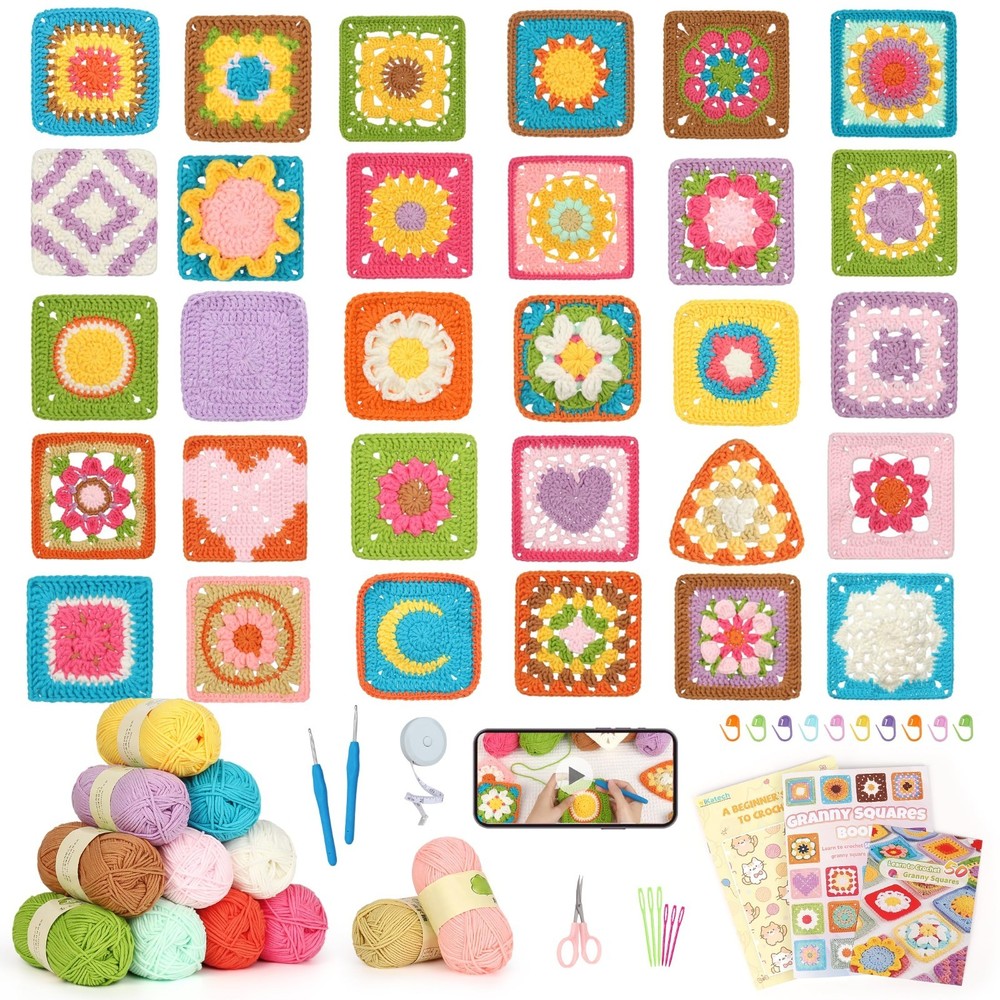 Beginner Crochet Kit with Video Tutorials, 50 Patterns, Upgraded Yarn, Easy Star