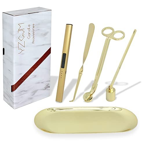 Candle Accessory Kit: Rechargeable Electric Lighter, Wick Trimmer, Snuffer & Tra