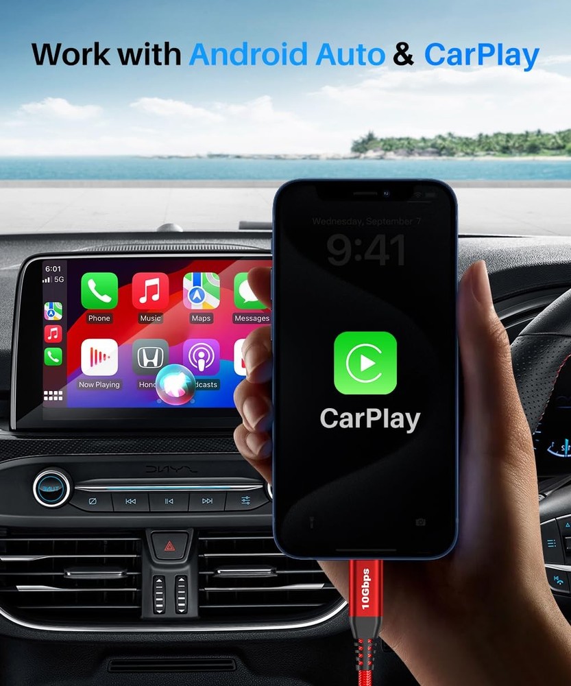 USB-C Data Cable 10Gbps [6ft, Red], Android Auto USB 3.2 Gen 2 A 6ft, Red