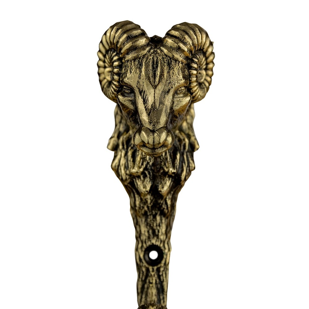 Aries Ram Head Decorative Hook, Wall Mounted Brass Ram Head Hook.