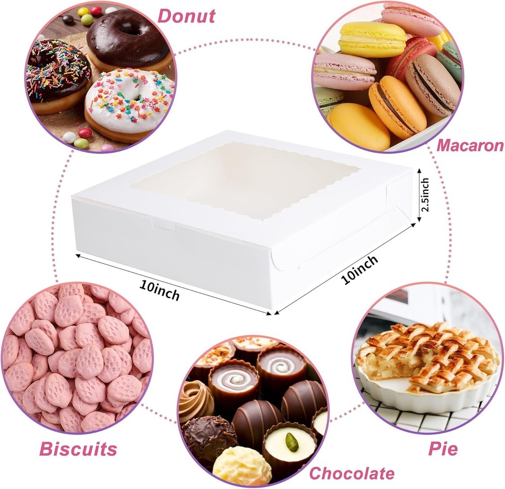 10 Pcs Pie Boxes,10x10x2.5 inches Bakery Boxes with Window,Cookie Boxes for P...