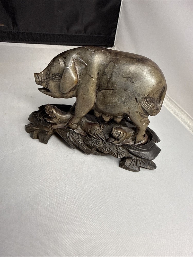Foochow Stone carving Pig With Piglets