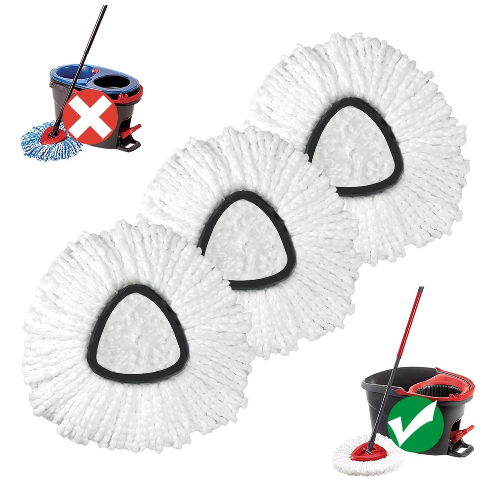 Replacement Mop Heads, 3 Pack, Microfiber, Easy Cleaning, White