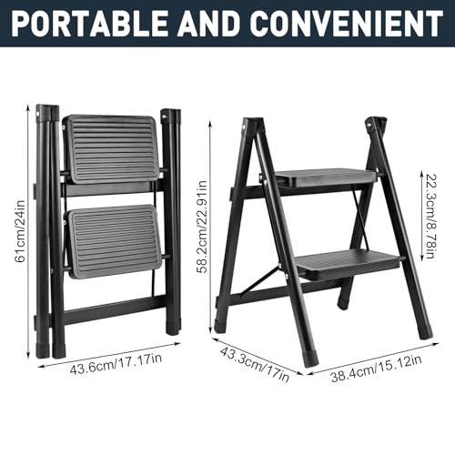 Ladder, Folding Step Stool for Kitchen/Closet/Garage, Sturdy & 2-Step