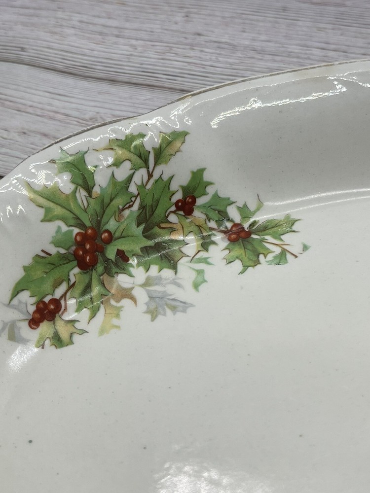 Vintage Holly Serving Dish 14” X 10”