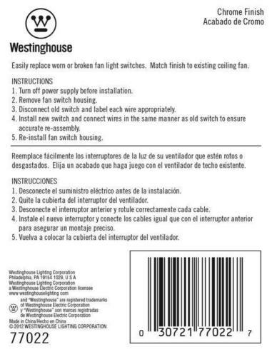 Westinghouse 7702200 - Fan Light Switch with Chrome Pull Chain