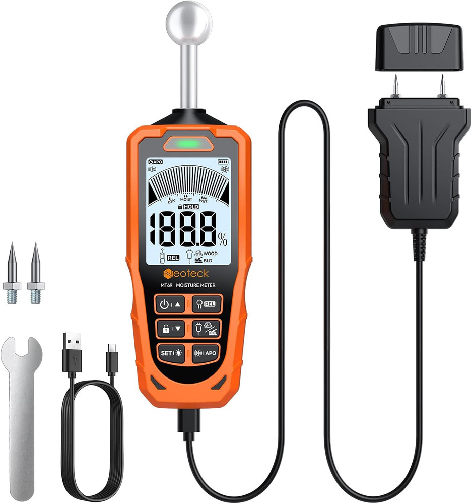 2-In-1 Dual Probe Moisture Meter 40Mm Spherical Moisture Reader & ±2.5% Accuracy