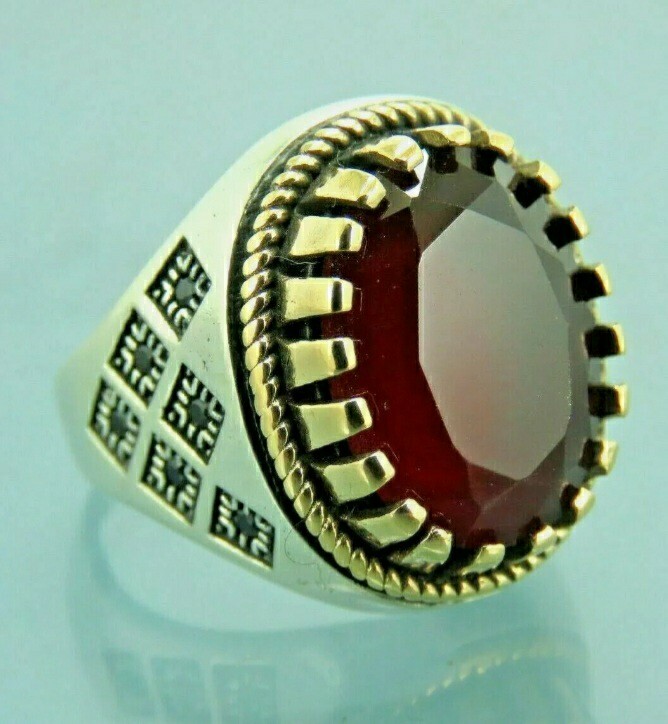 925 MENS SOLITAIRE PIRATE SEAL RED SPINEL RUBY RING
