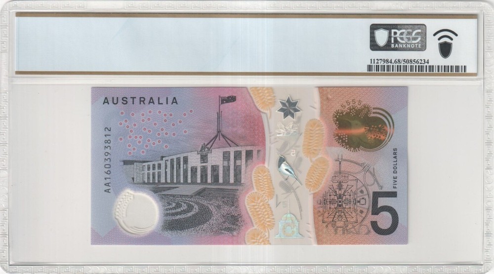 Australia 2016 First Prefix AA16 Stevens Fraser $5 Note PCGS 68 PPQ SUPERB GE...