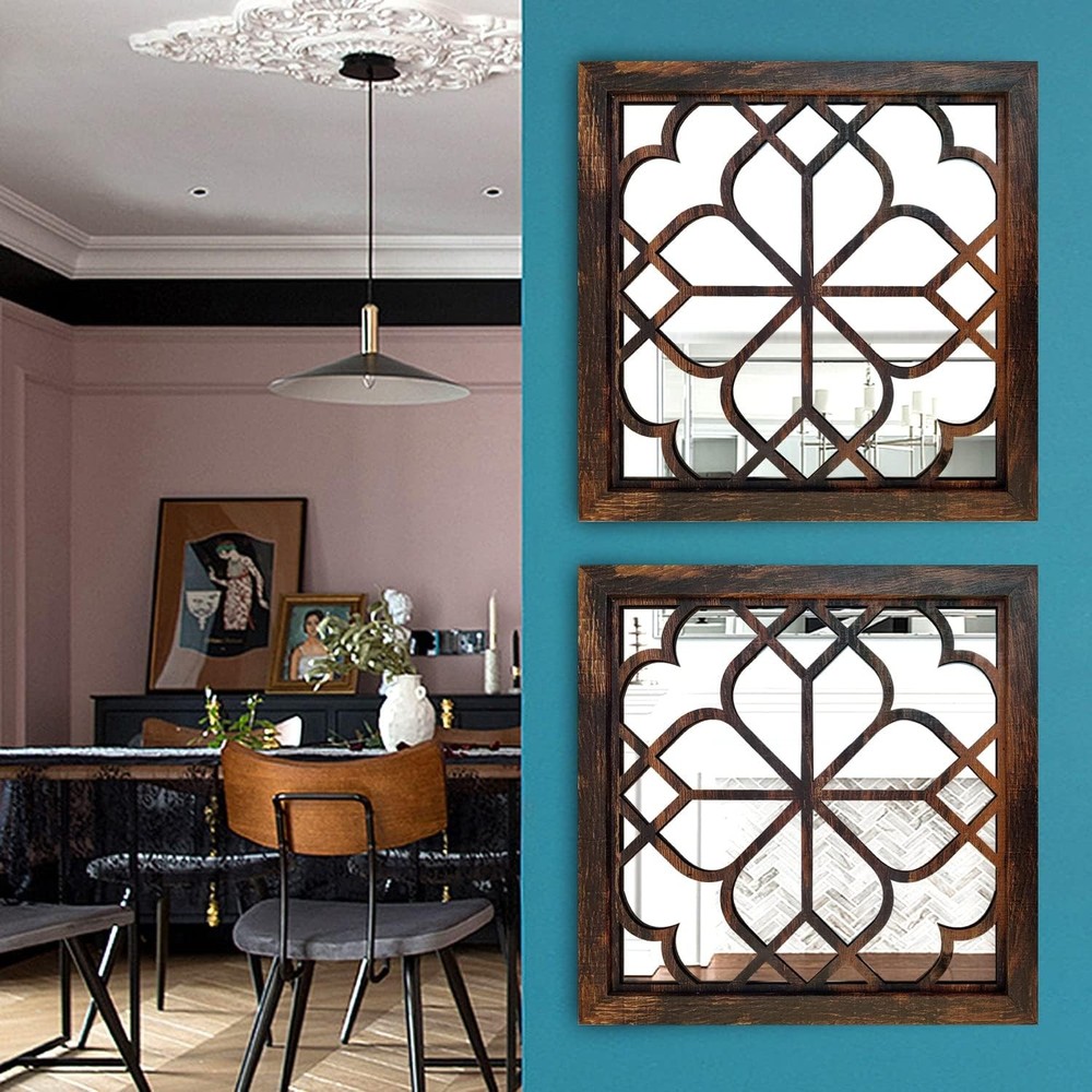 2 PCS Square Wall Mirror,Gorgeous Rustic Farmhouse Accent Mirror
