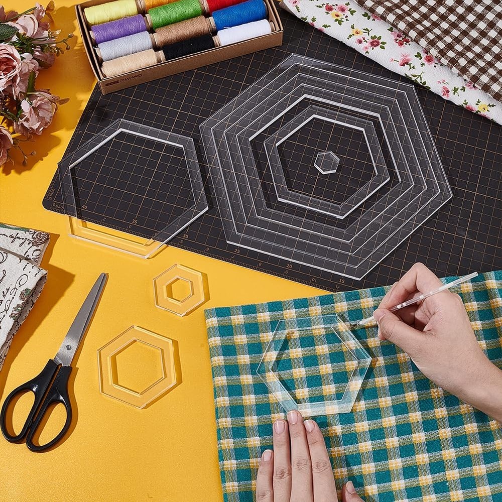 10 Sizes Hexagon Quilting Template Acrylic Sewing Machine Ruler Patchwork