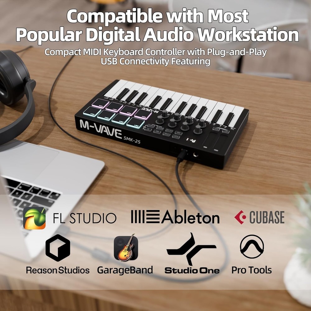 DaierTek Midi Keyboard Controller 25 Key Portable Mini Bluetooth and USB Midi