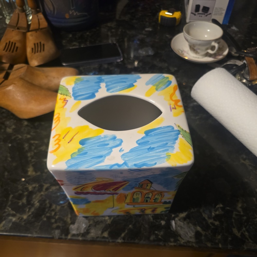Ceramic Tissue Box Cover Tropical Beach