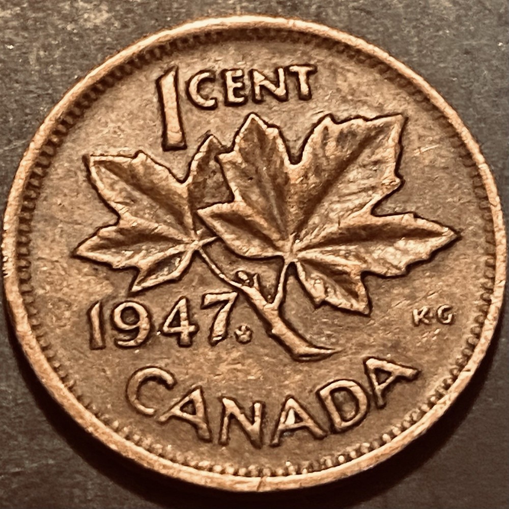 1947 Canada One Cent Coin Featuring George VI Circulated