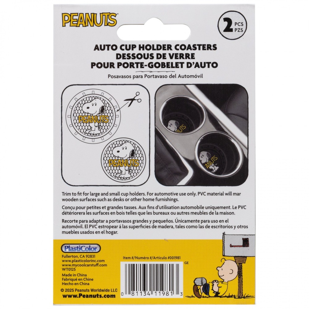 Peanuts Snoopy Car Cup Holder Coaster 2-Pack Multi-Color