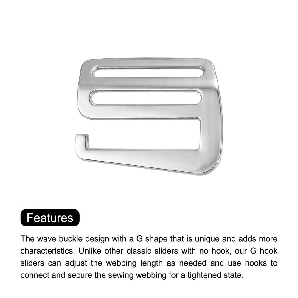 1.5" Webbing Release G Hook Buckle Adjuster for Backpack Strap, 2Pcs Silver