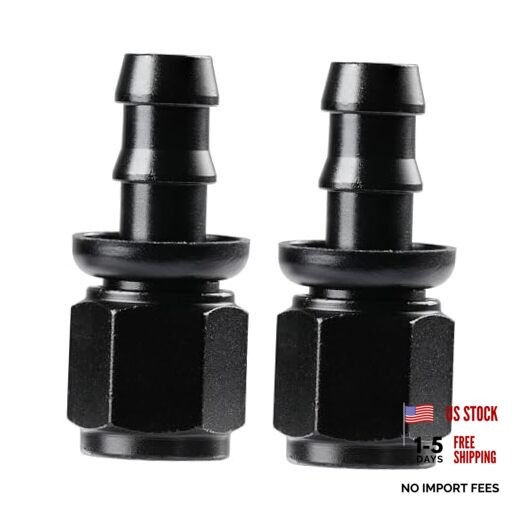 Push Lock Hose Fitting End Black 2PCS 6AN Straight