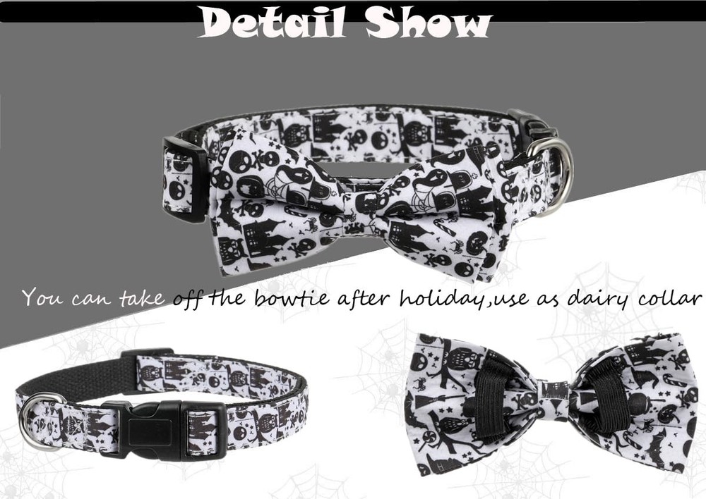 2 Pack Halloween Dog Bow Tie Collar, Medium, Quick Release, Spooky Pet Collar