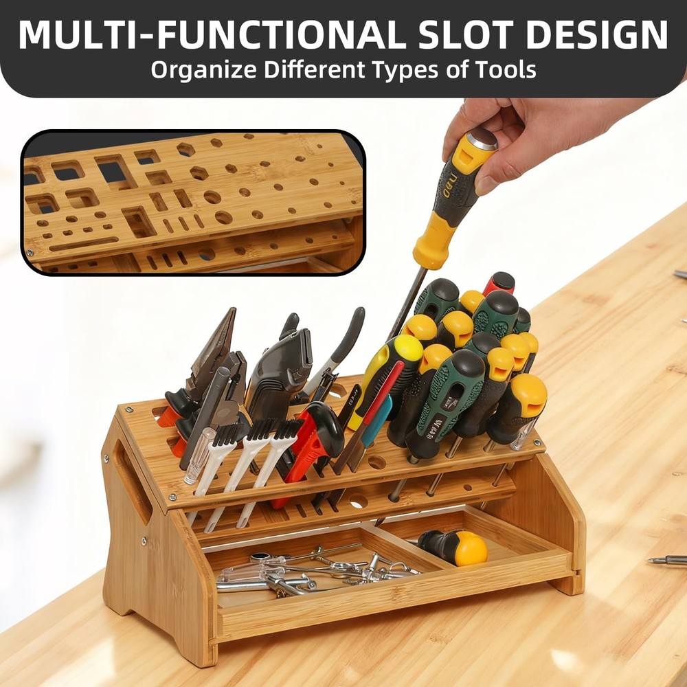 Bamboo Screwdriver Organizer - Tool Storage Organizer Workbench Desktop Rack ...