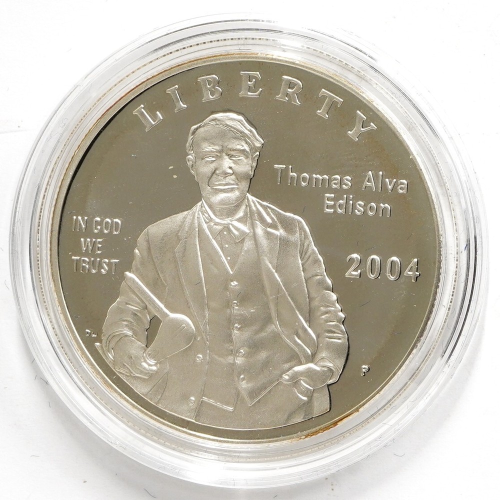 2004 P Thomas Alva Edison Commemorative Silver Dollar w/ Box & COA