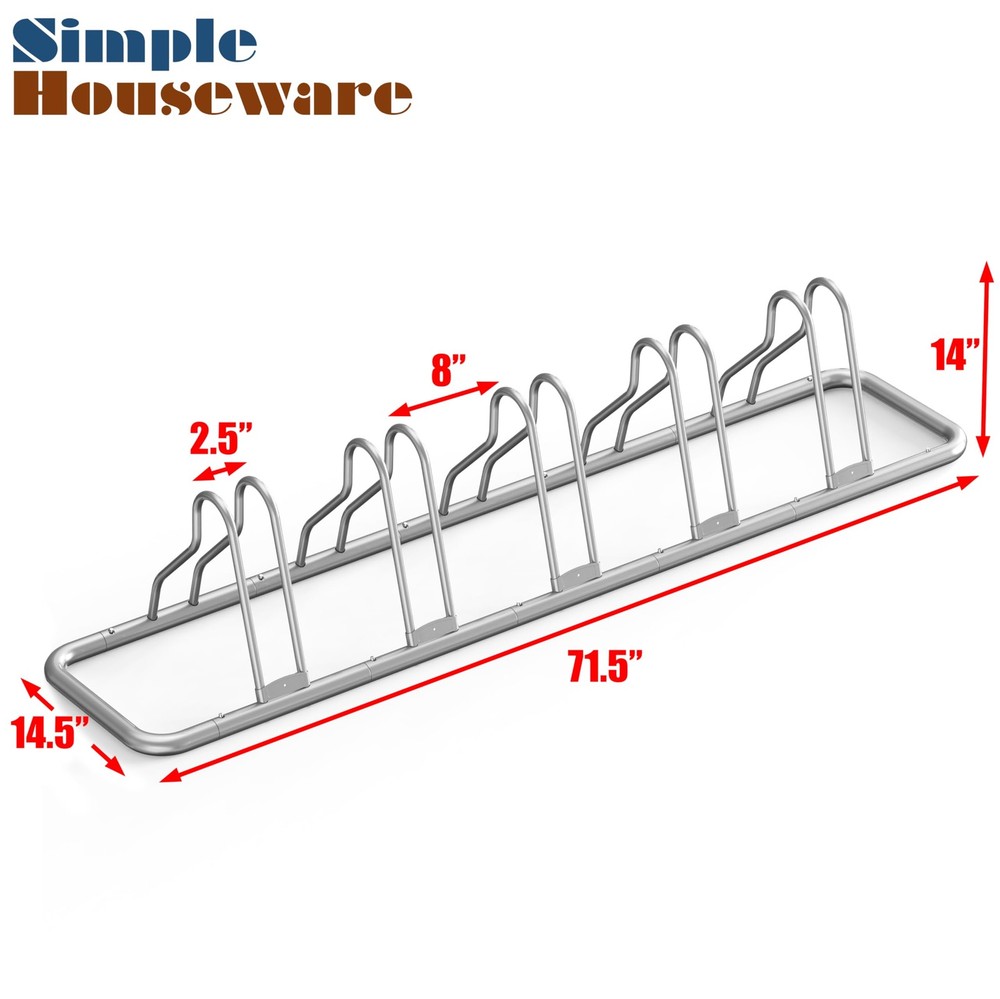 Bicycle Floor Parking Stand Adjustable Storage for 5 Bikes Silver