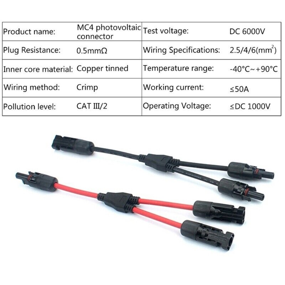 2Pack Y Branch Parallel Connection 20A 1000V Electrical Solar Connector Cable