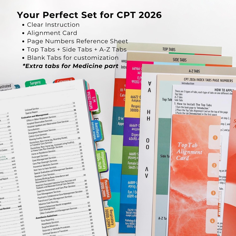 CPT 2026 Code Book Index Tabs - for AMA Version 2026 Light Blue