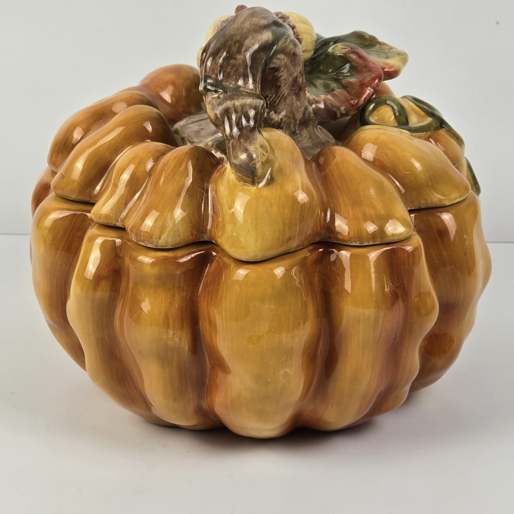Pumpkin Patch Ceramic Covered Bowl Dish w/ Lid Fall Harvest Decor Thanksgiving