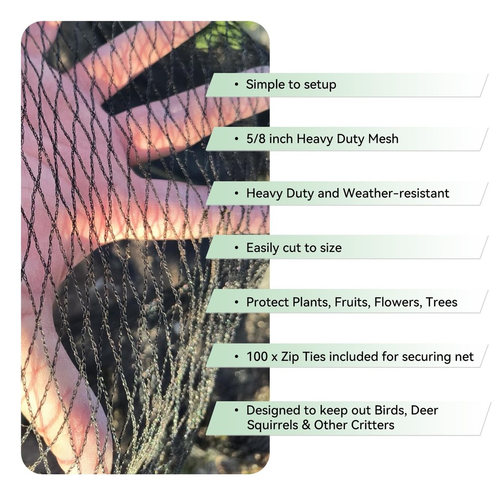 Bird & Poultry Netting 10x10ft 1/2in UV Mesh Blocks Squirrels & Hawks