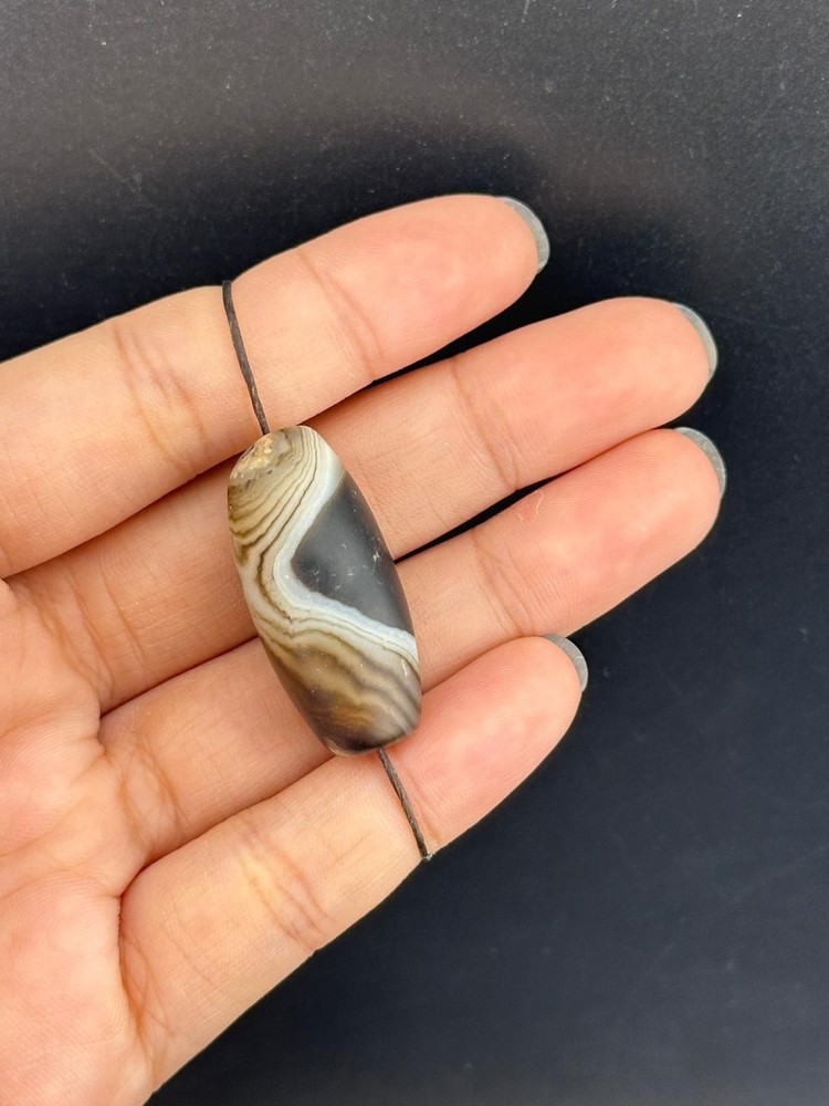 Authentic Ancient Large Banded Agate Stone Dzi Bead in Good Condition