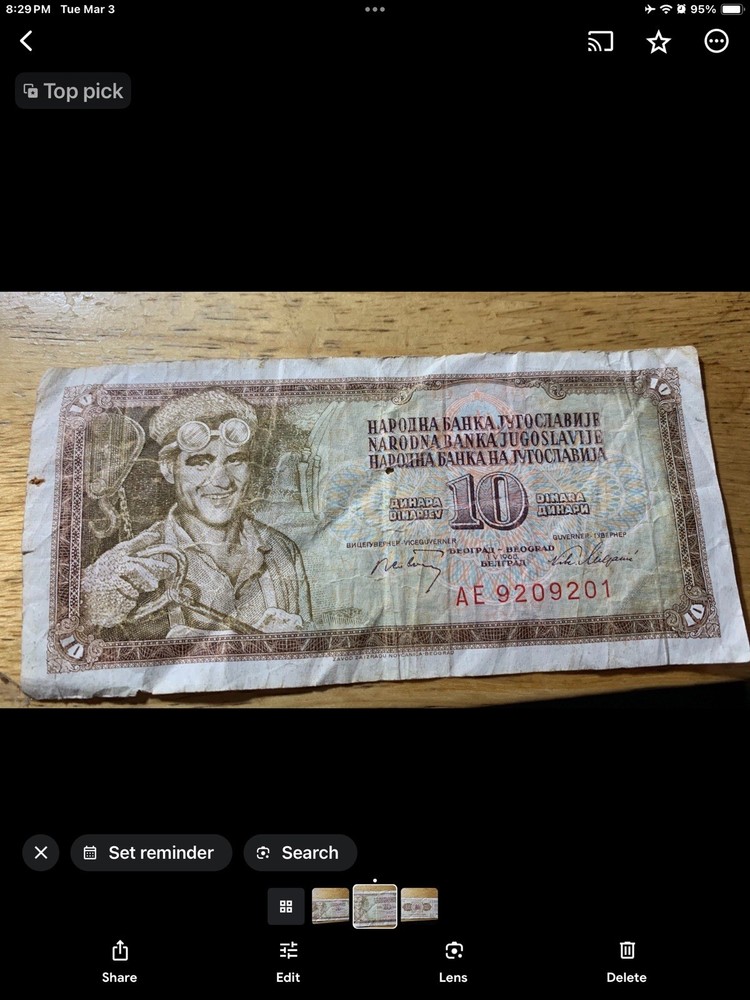 Yugoslavia 10 Dinara Note 1966