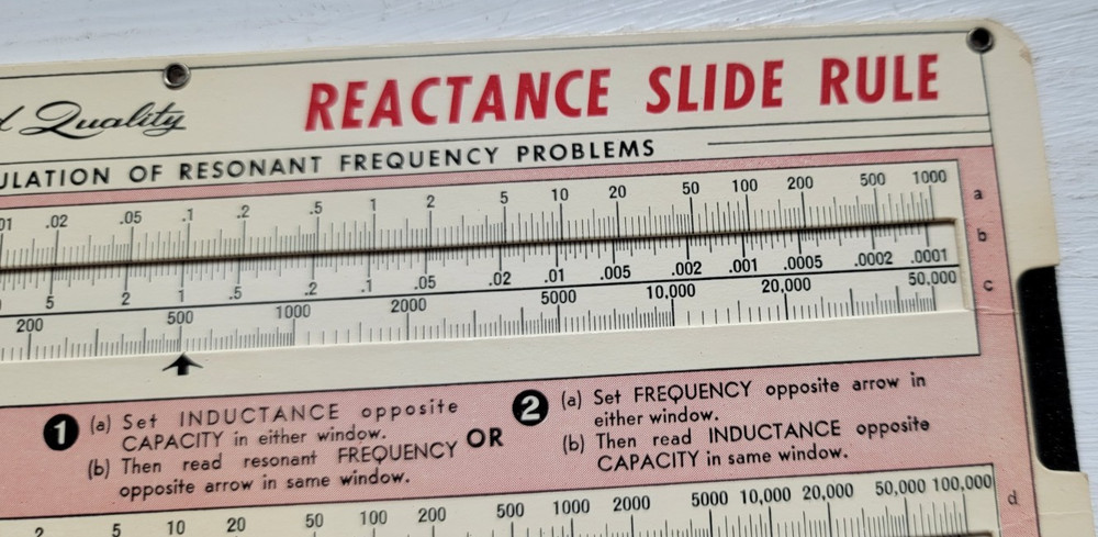 Vintage SHURE Capacitive/Inductive Reactance SlideRule Calculator & Booklet 1957