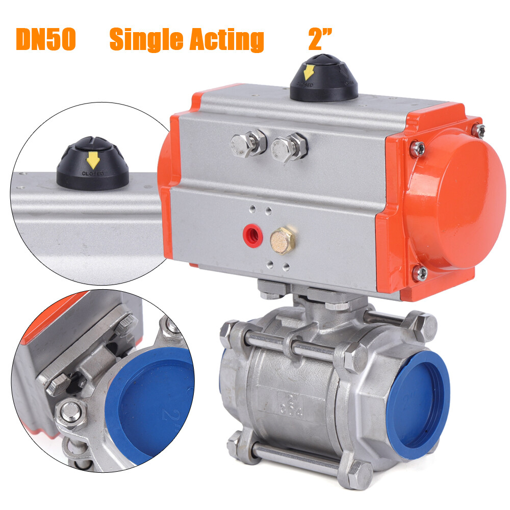 2" Pneumatic Air Actuated Ball Valve Single Acting Spring Return Stainless Steel