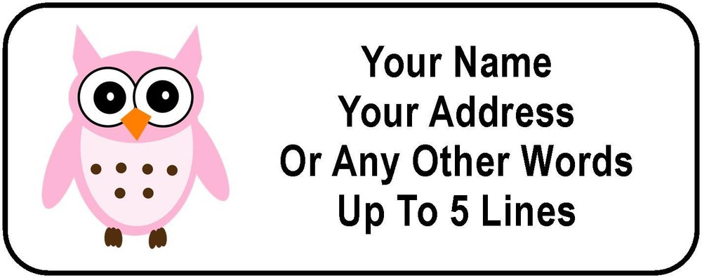 30 Pink Owl Personalized Address Labels