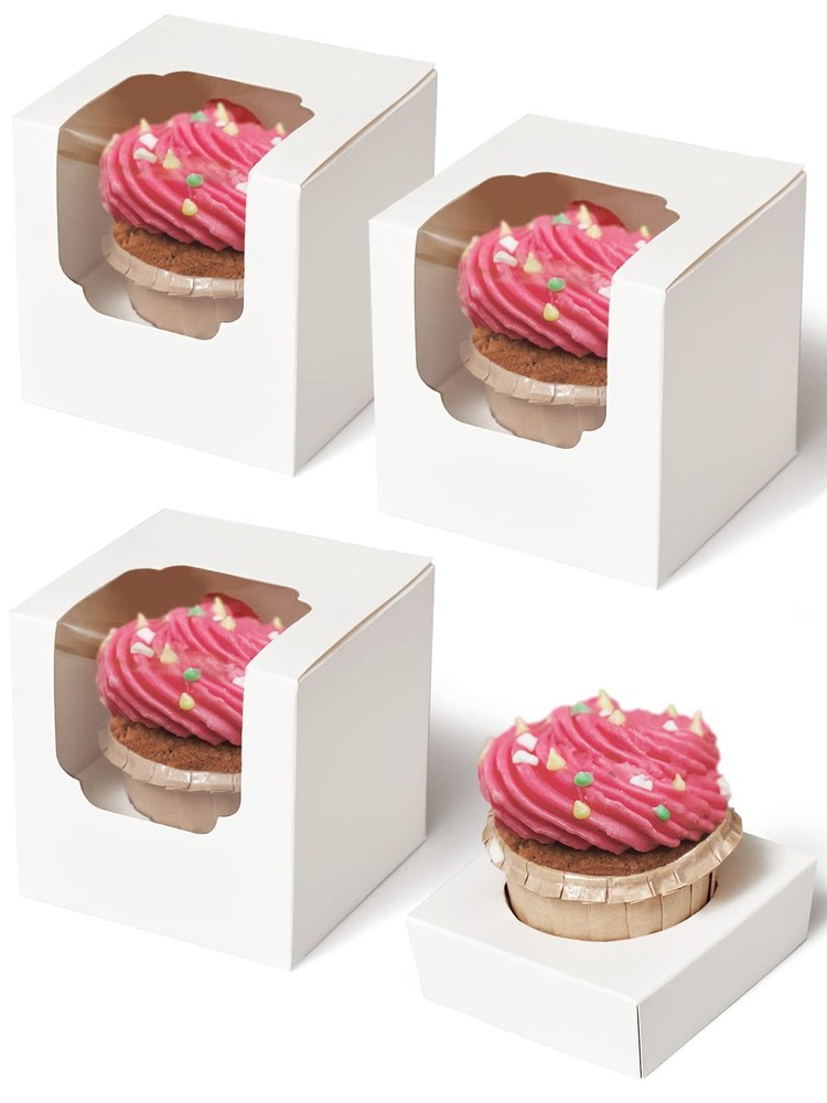Cupcake Boxes 50 Pcs White Individual Cupcake Box Single Container Cardboard Hol