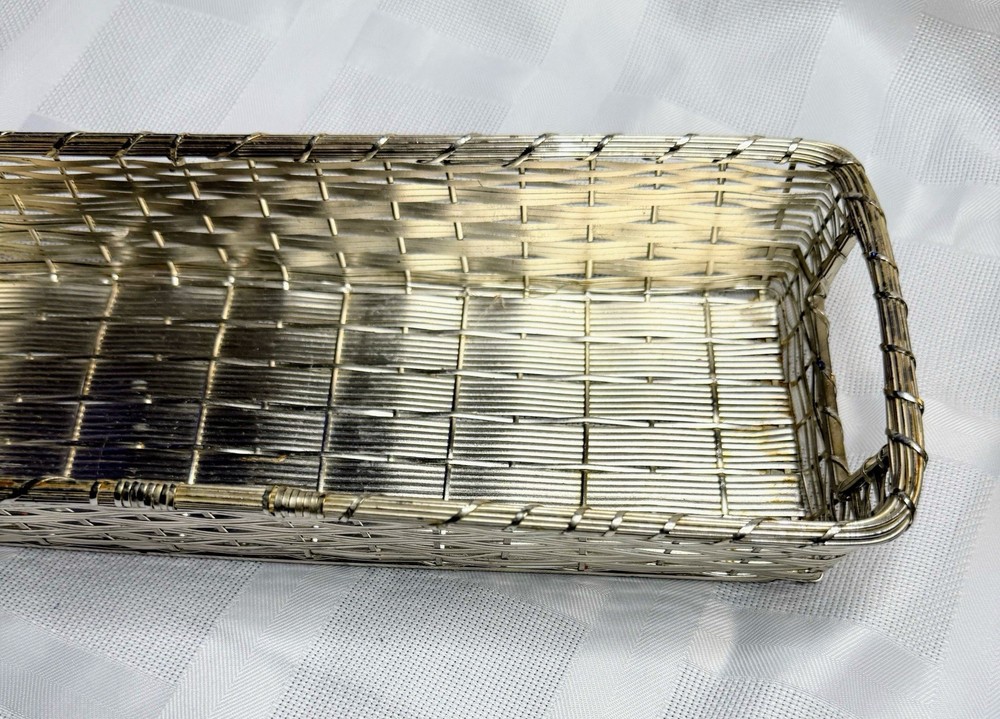 Silver tone Wire Metal Basket Rectangular Medium Size Fall Decor Winter Decor A3
