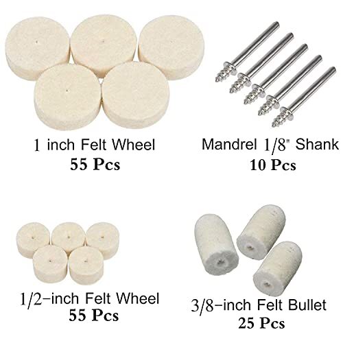 148x Wool Felt Mounted Mandrel Polishing Buffing Wheels Grinding Bits 1/8" Shank