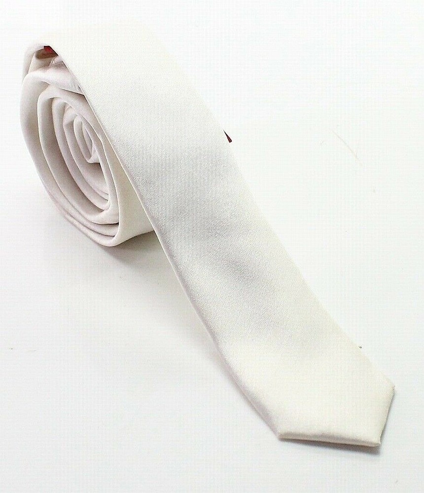 Alfani Men's 1.5" Wide Skinny Satin Solid Basic White Silk Tie