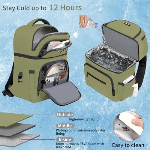 Cooler Backpack,Insulated Backpack Cooler Leakproof Double Deck Cooler Black