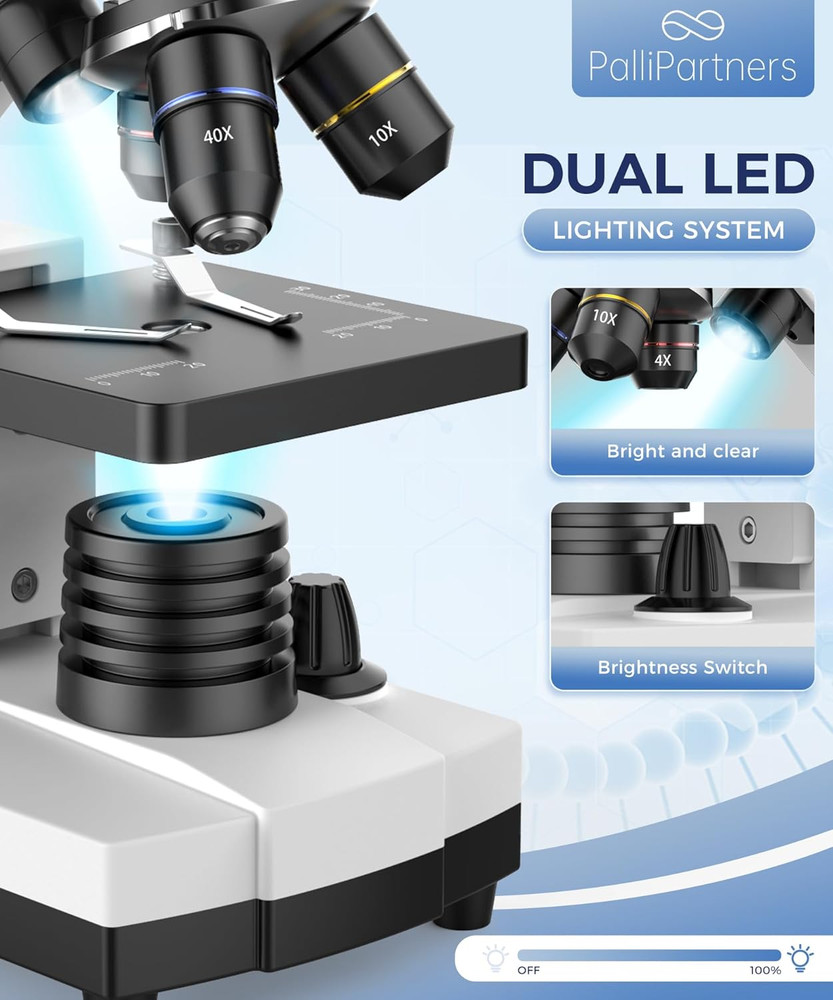 Pallipartners Compound Microscope for Adults & Students - 100X-2000X High-Power