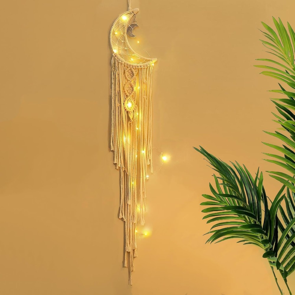 Dream Catcher with LED String Lights Handmade Boho Macrame Wall Hanging Photo Di