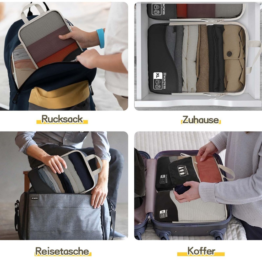 Compression Packing Cubes 8 Set, Dual Zipper Compression Packing Cubes for Tr...